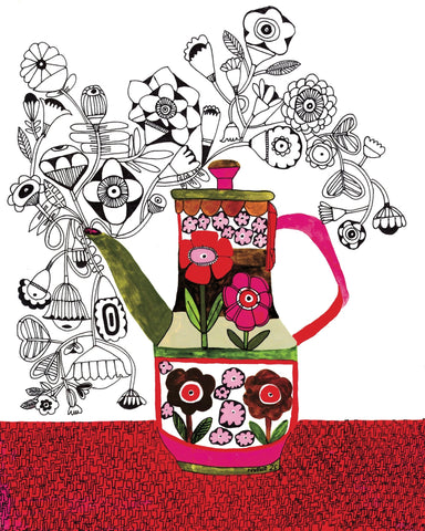 Floral Teapot Line Art