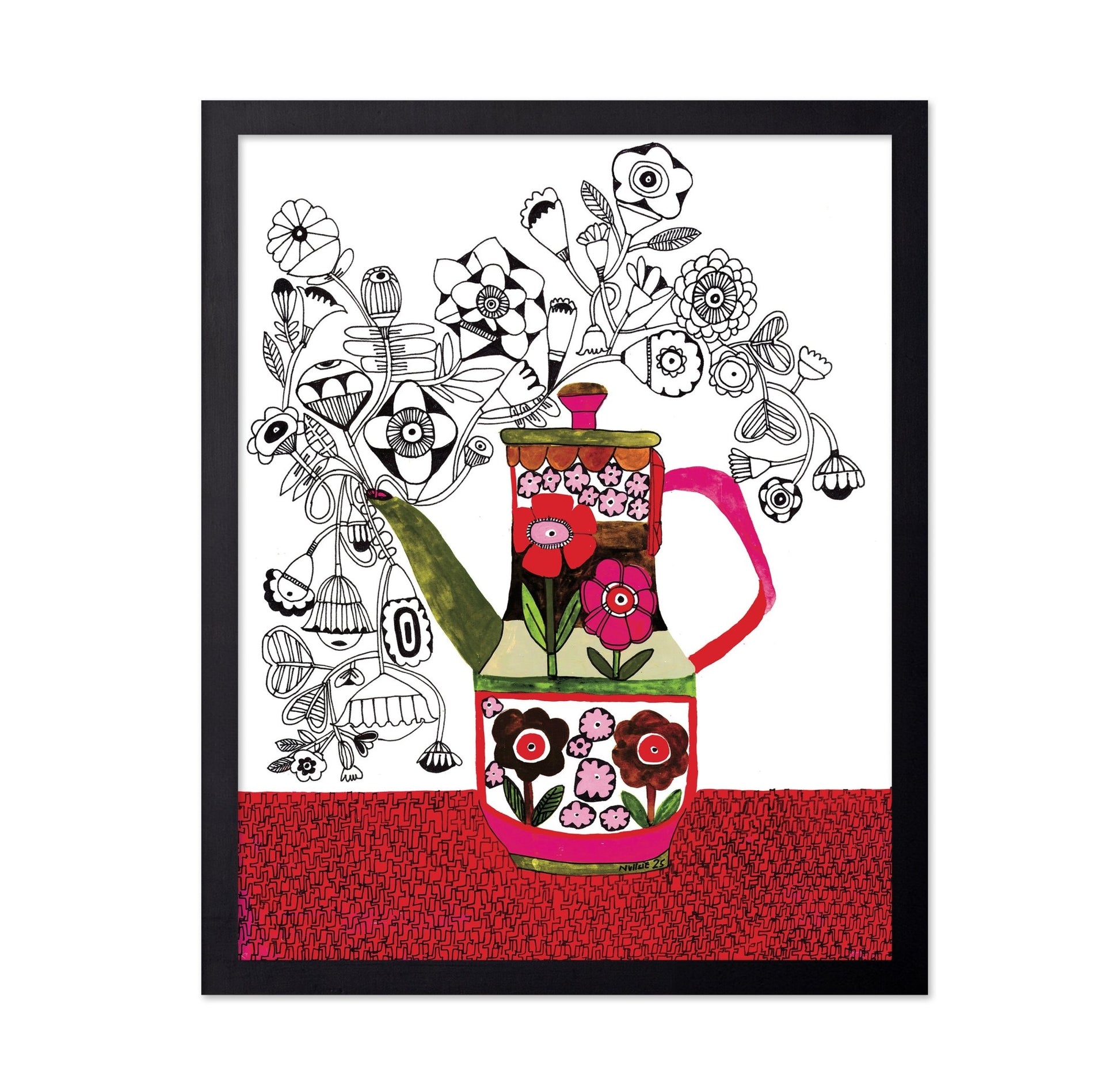 Floral Teapot Line Art