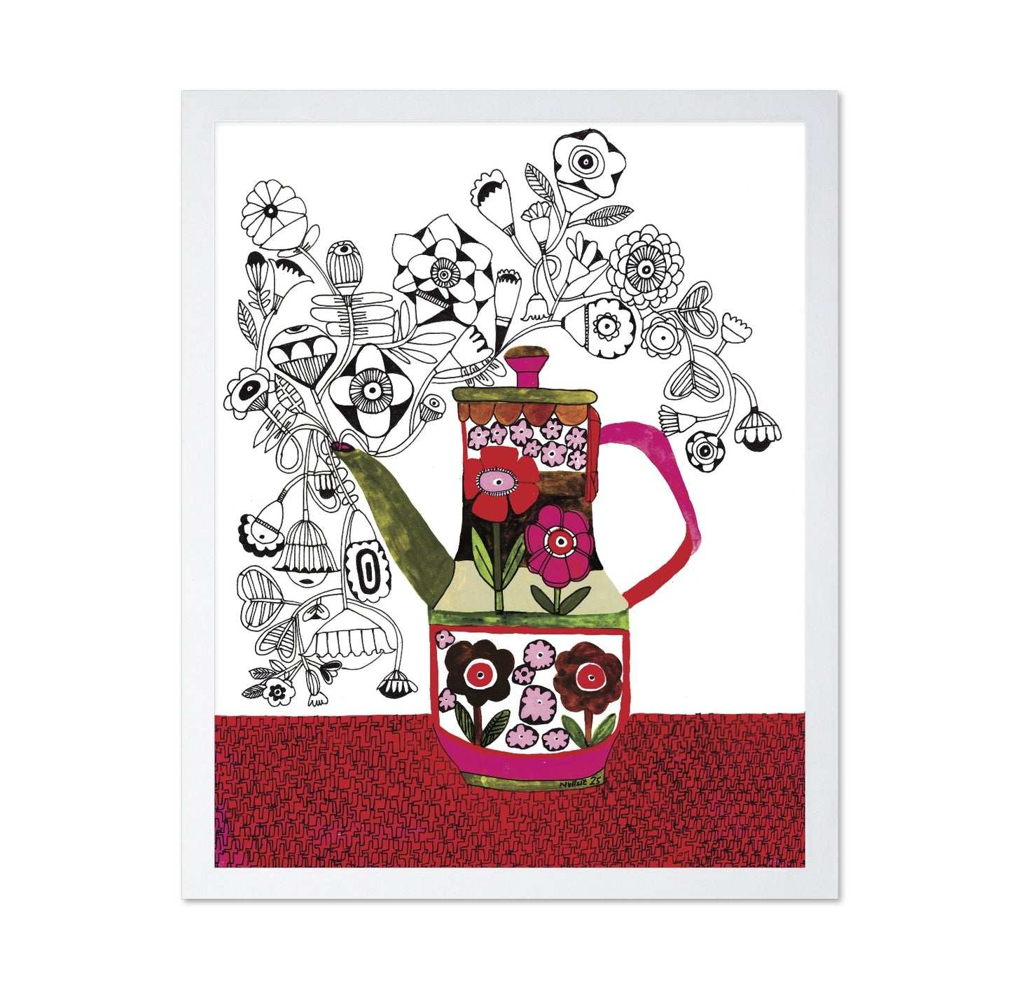 Floral Teapot Line Art