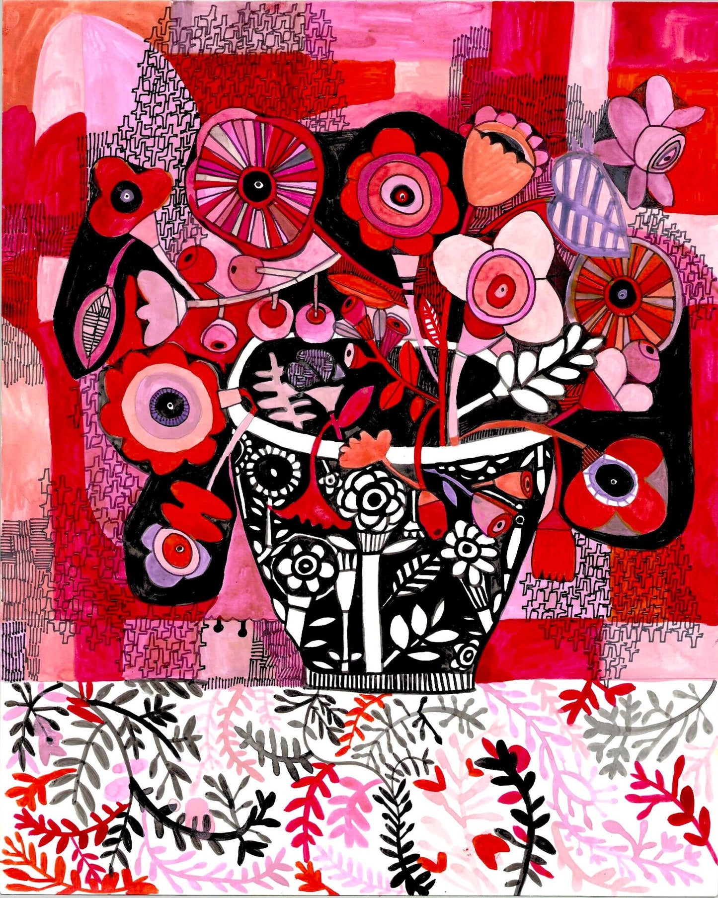 Red Floral Pattern Vase