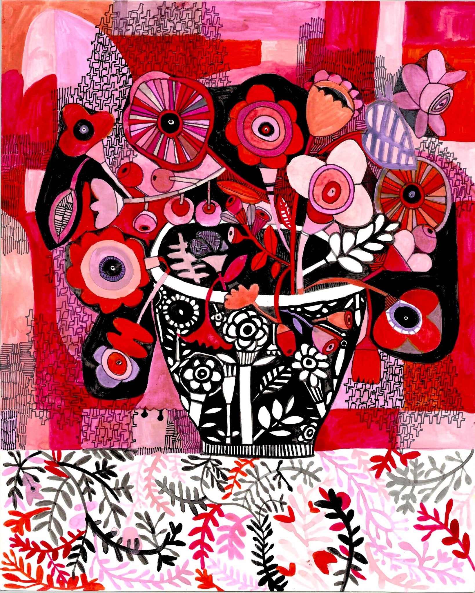 Red Floral Pattern Vase
