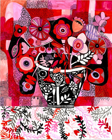 Red Floral Pattern Vase