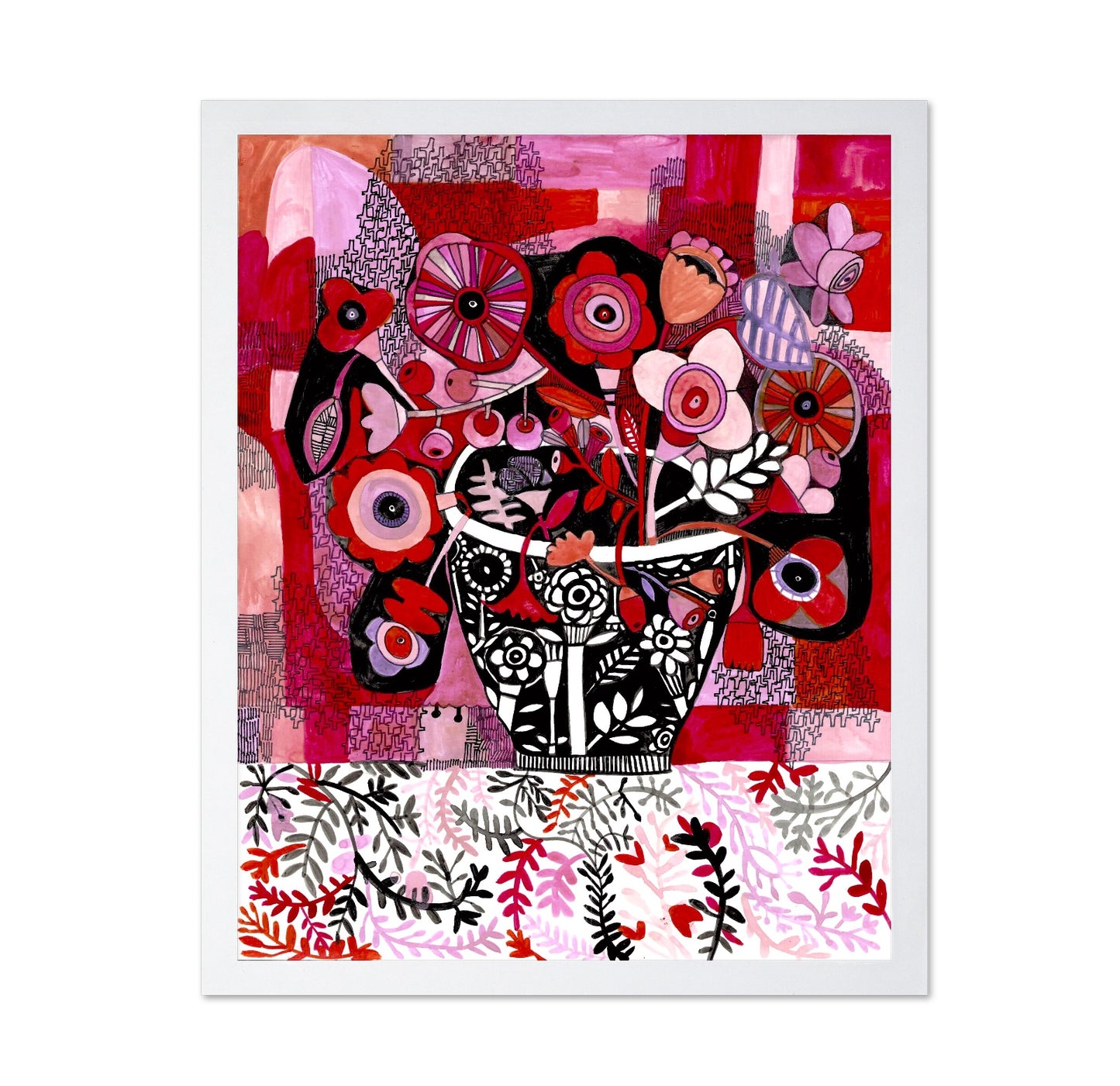 Red Floral Pattern Vase