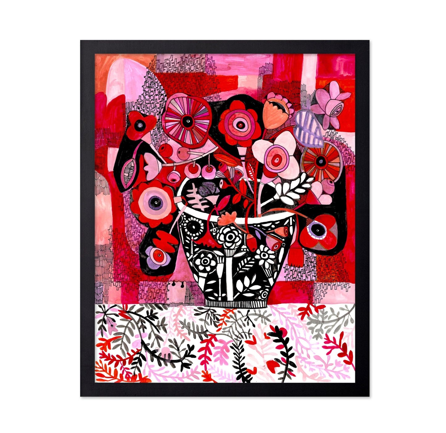 Red Floral Pattern Vase
