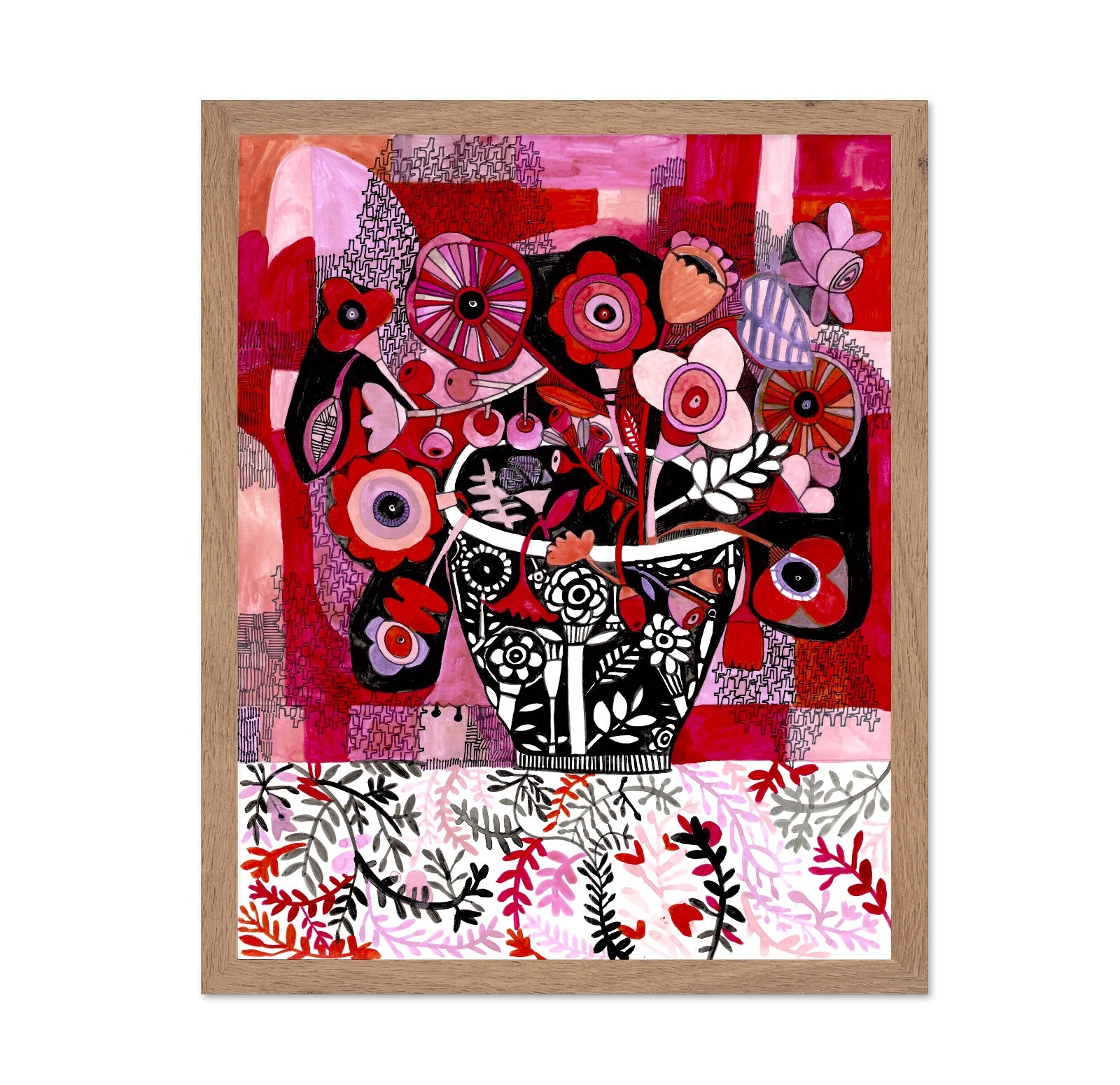 Red Floral Pattern Vase