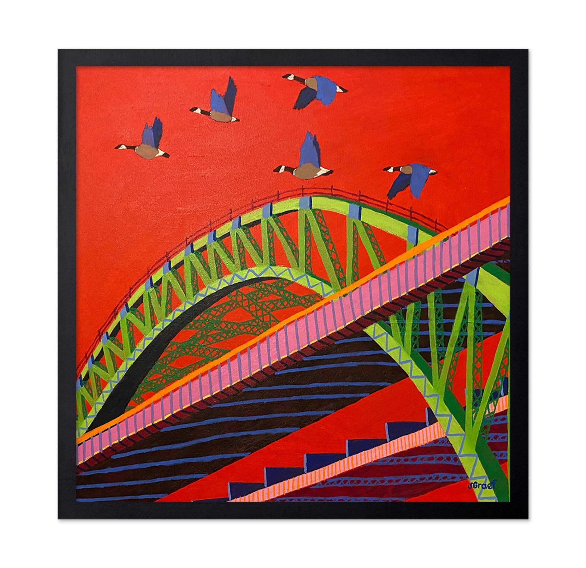 Bridge with Flying Birds