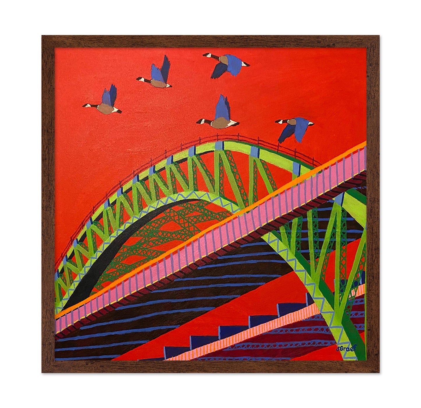 Bridge with Flying Birds