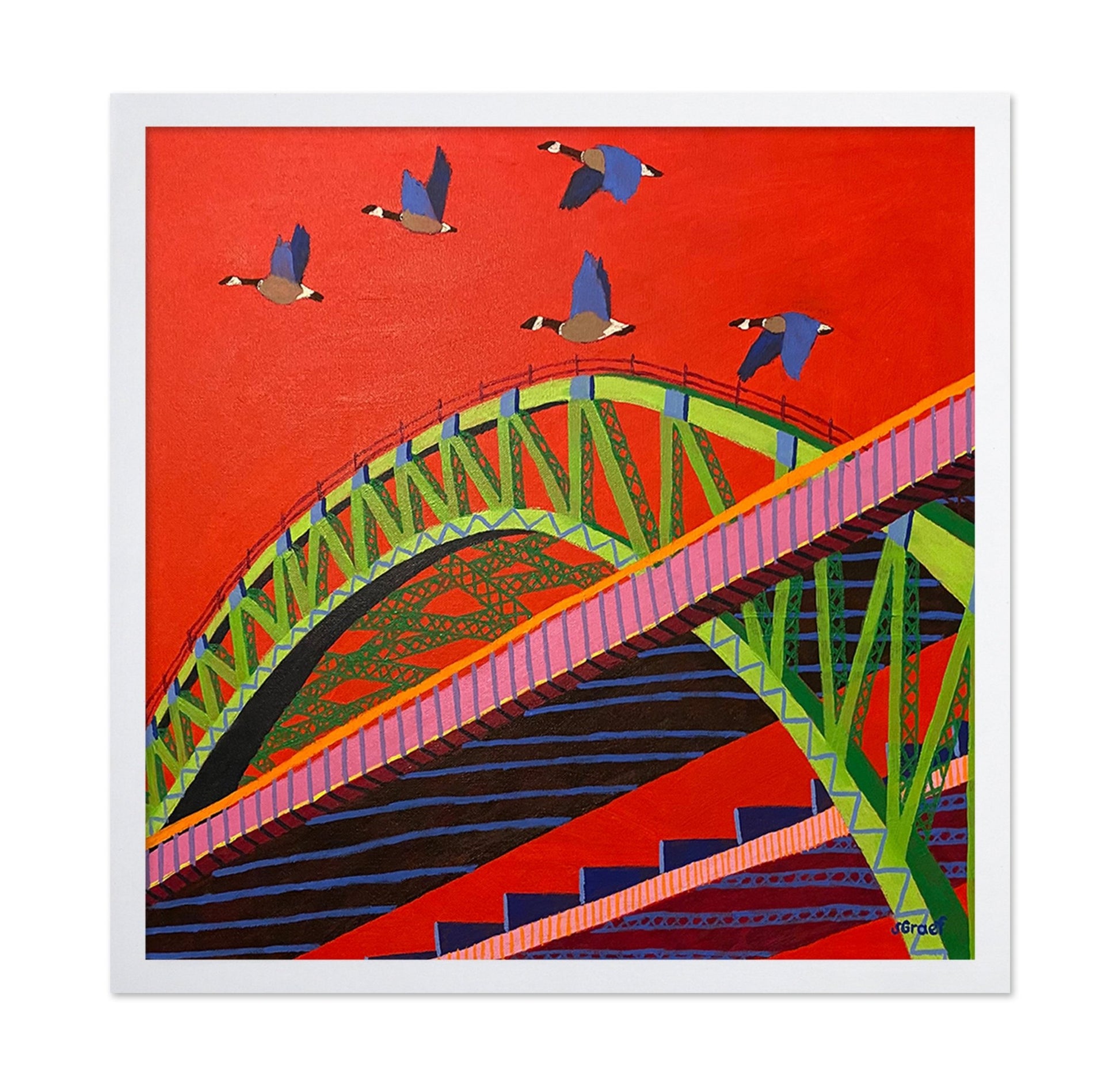 Bridge with Flying Birds