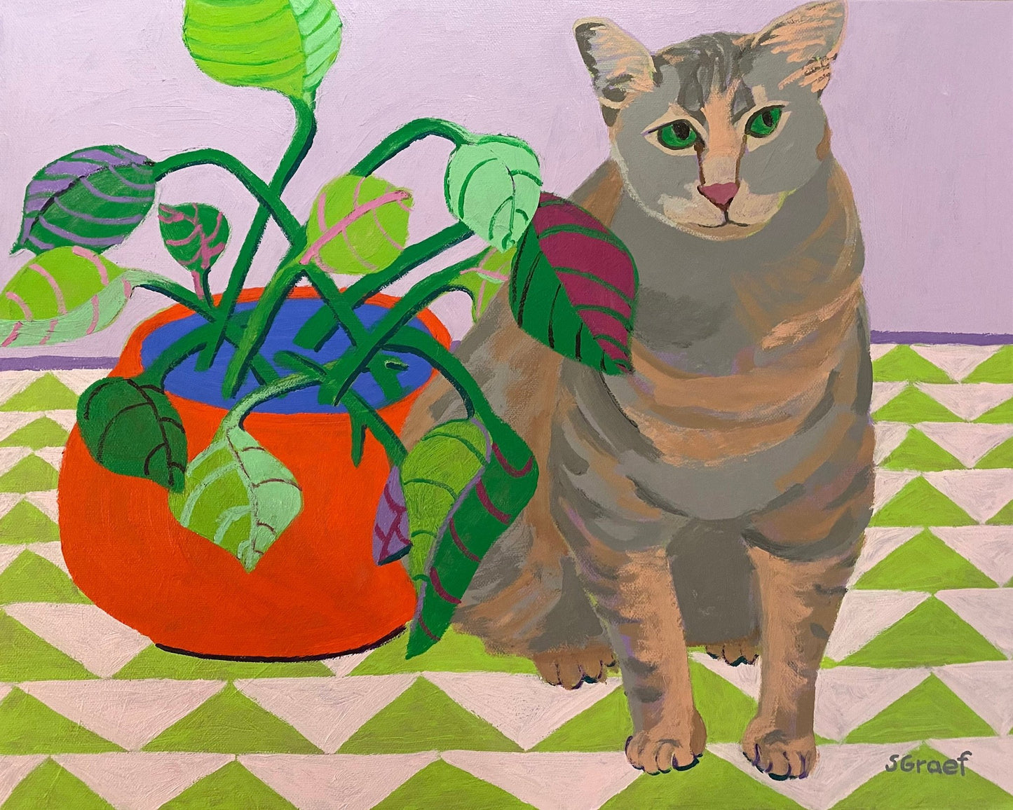 Cat by Potted Plant