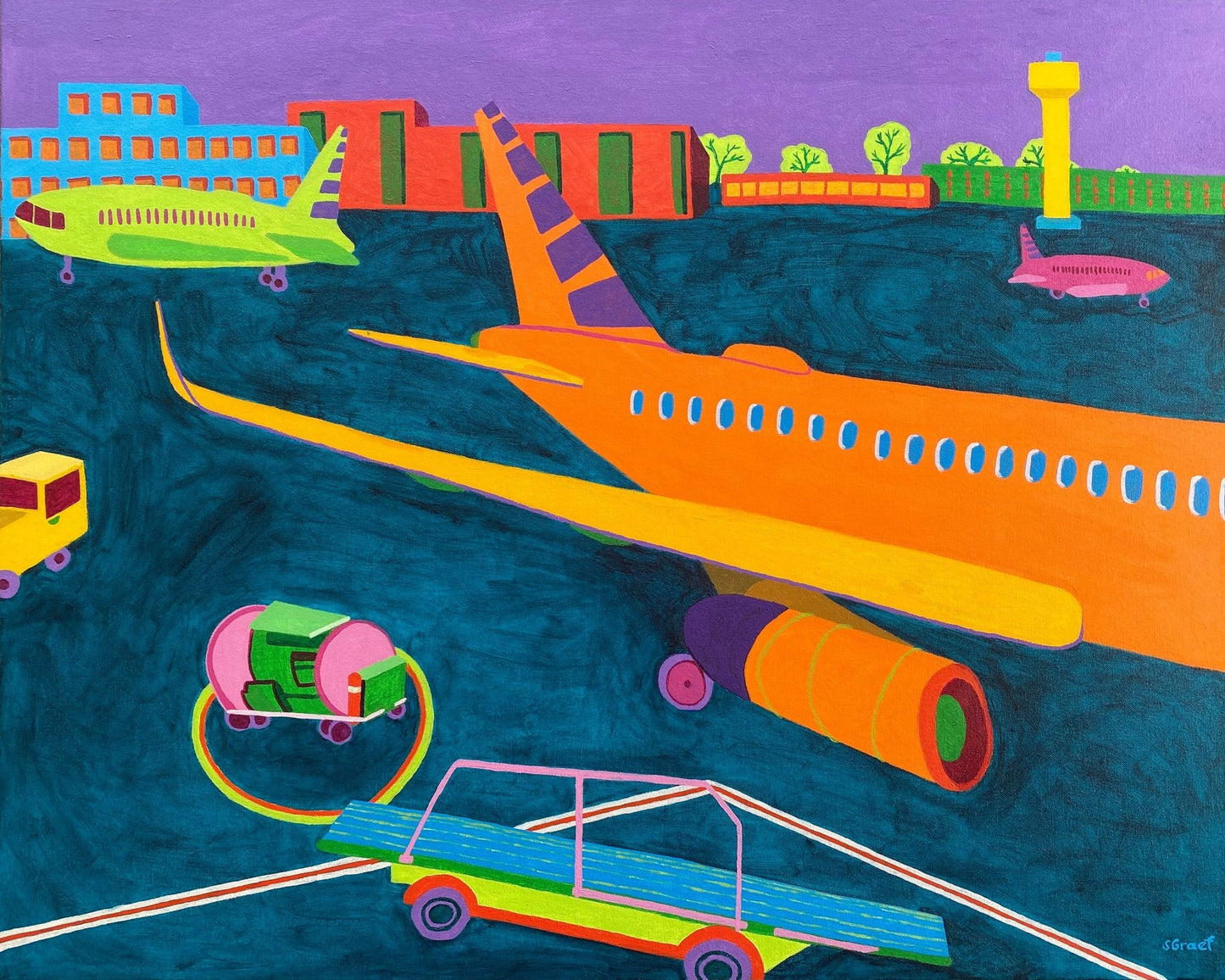 Colorful Airport Runway Scene