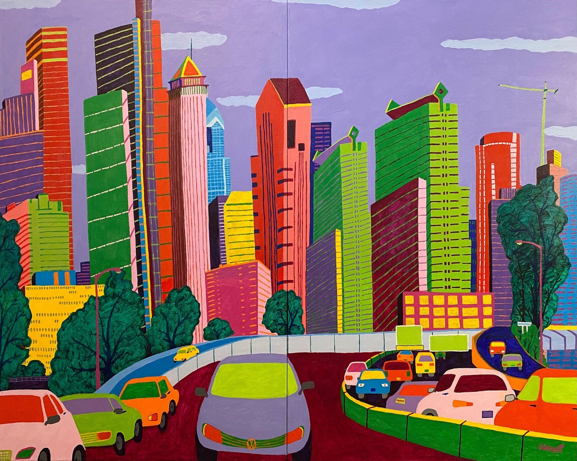 Colorful City Traffic Skyline
