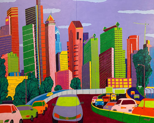 Colorful City Traffic Skyline