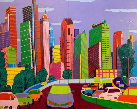 Colorful City Traffic Skyline