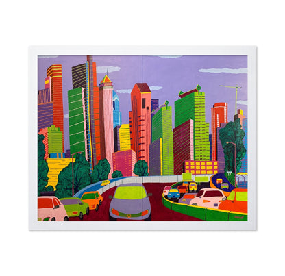 Colorful City Traffic Skyline