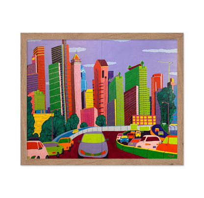 Colorful City Traffic Skyline