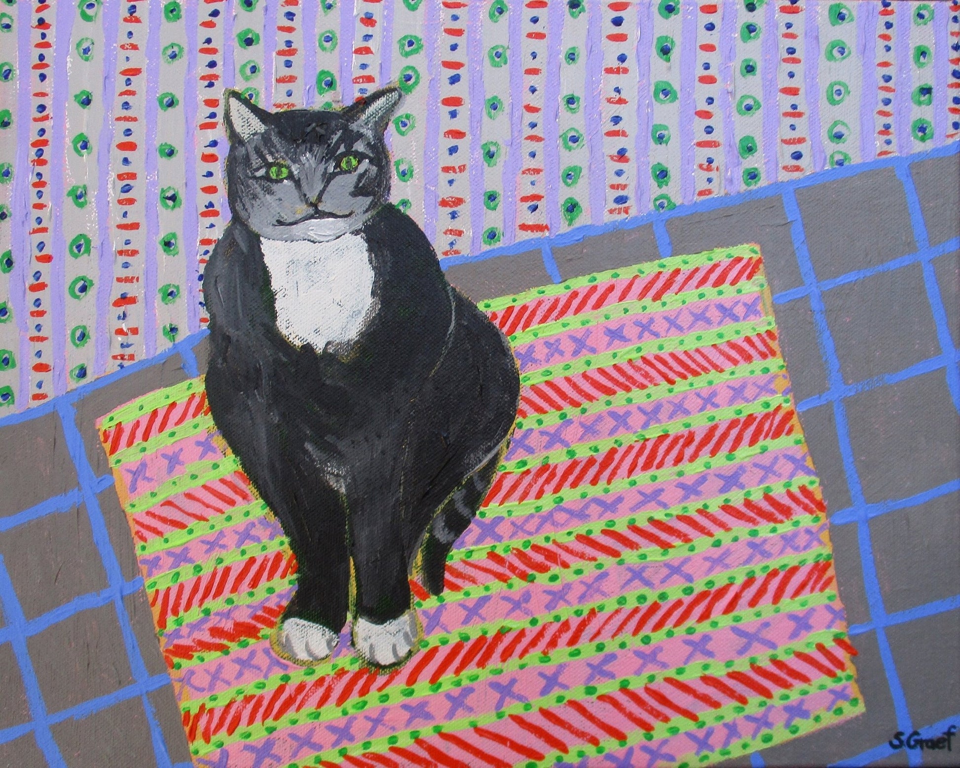 Tuxedo Cat On Rug
