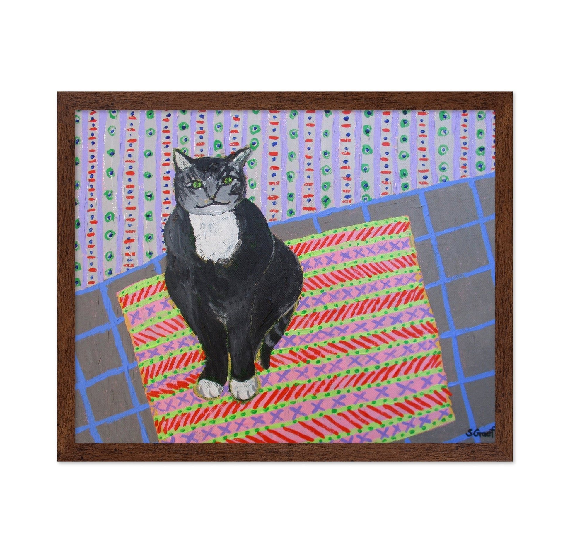 Tuxedo Cat On Rug