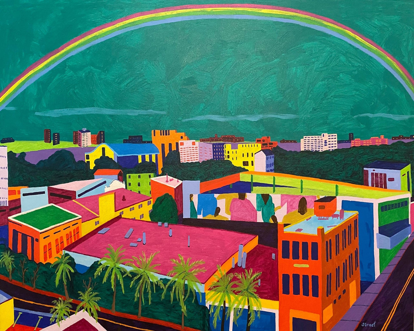 Rainbow Over City