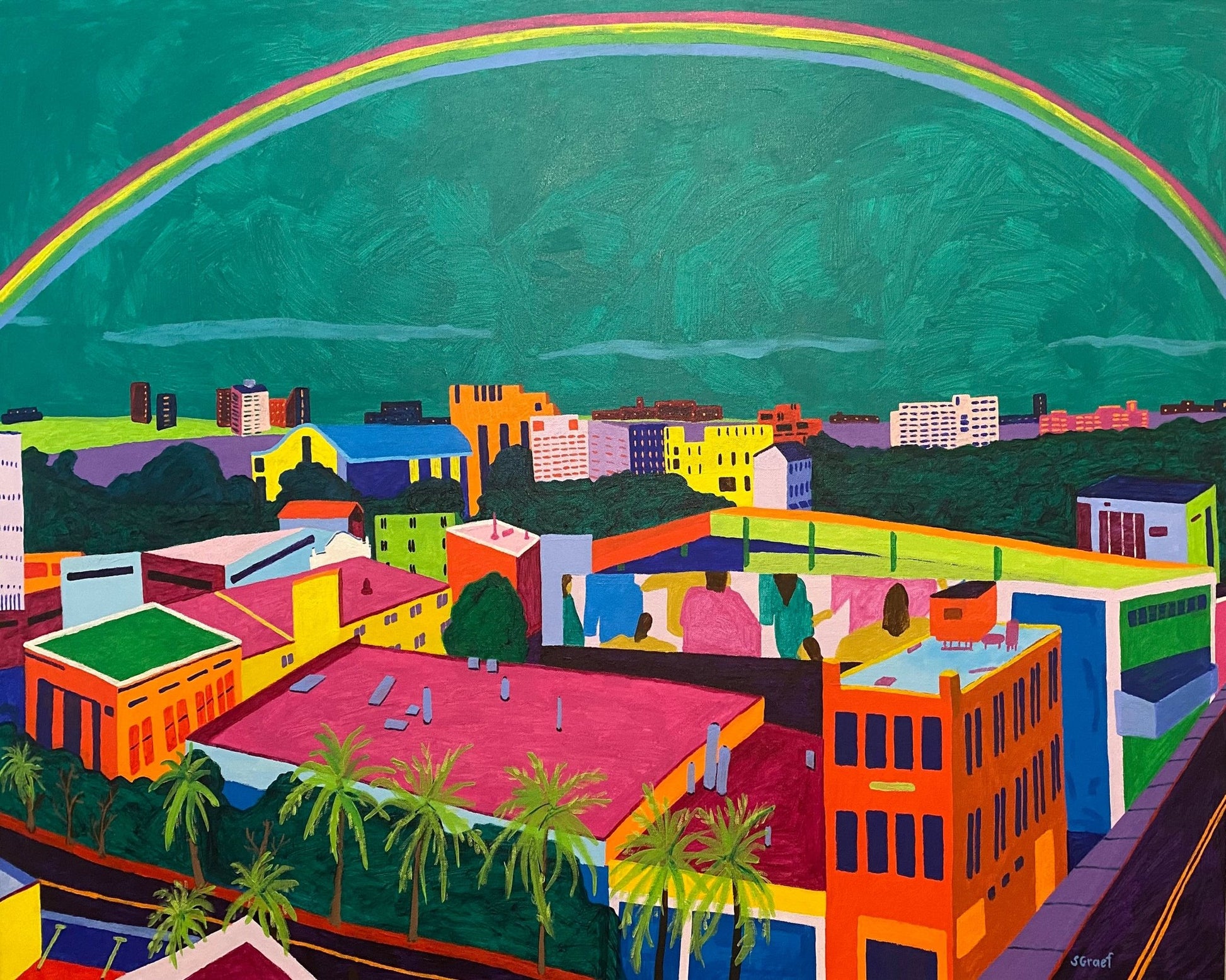 Rainbow Over City