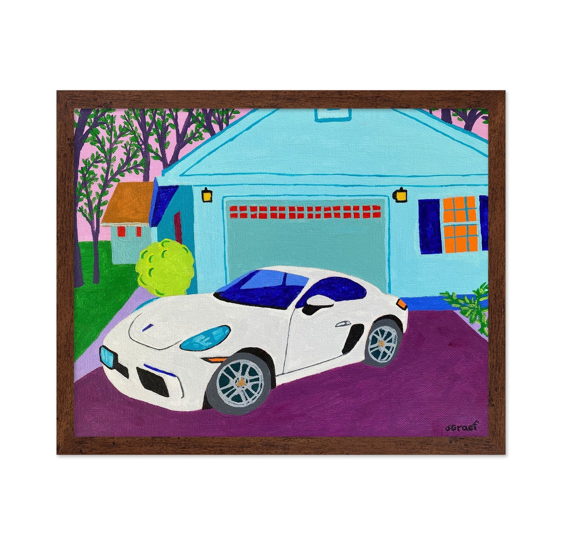 White Sports Car Driveway