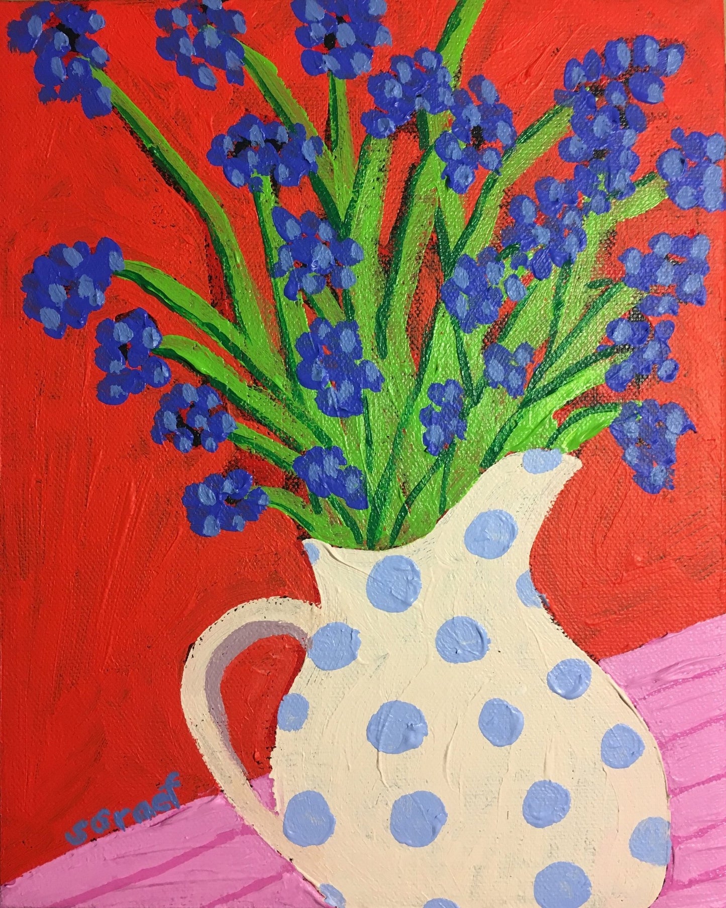 Blue Flowers Polka Vase