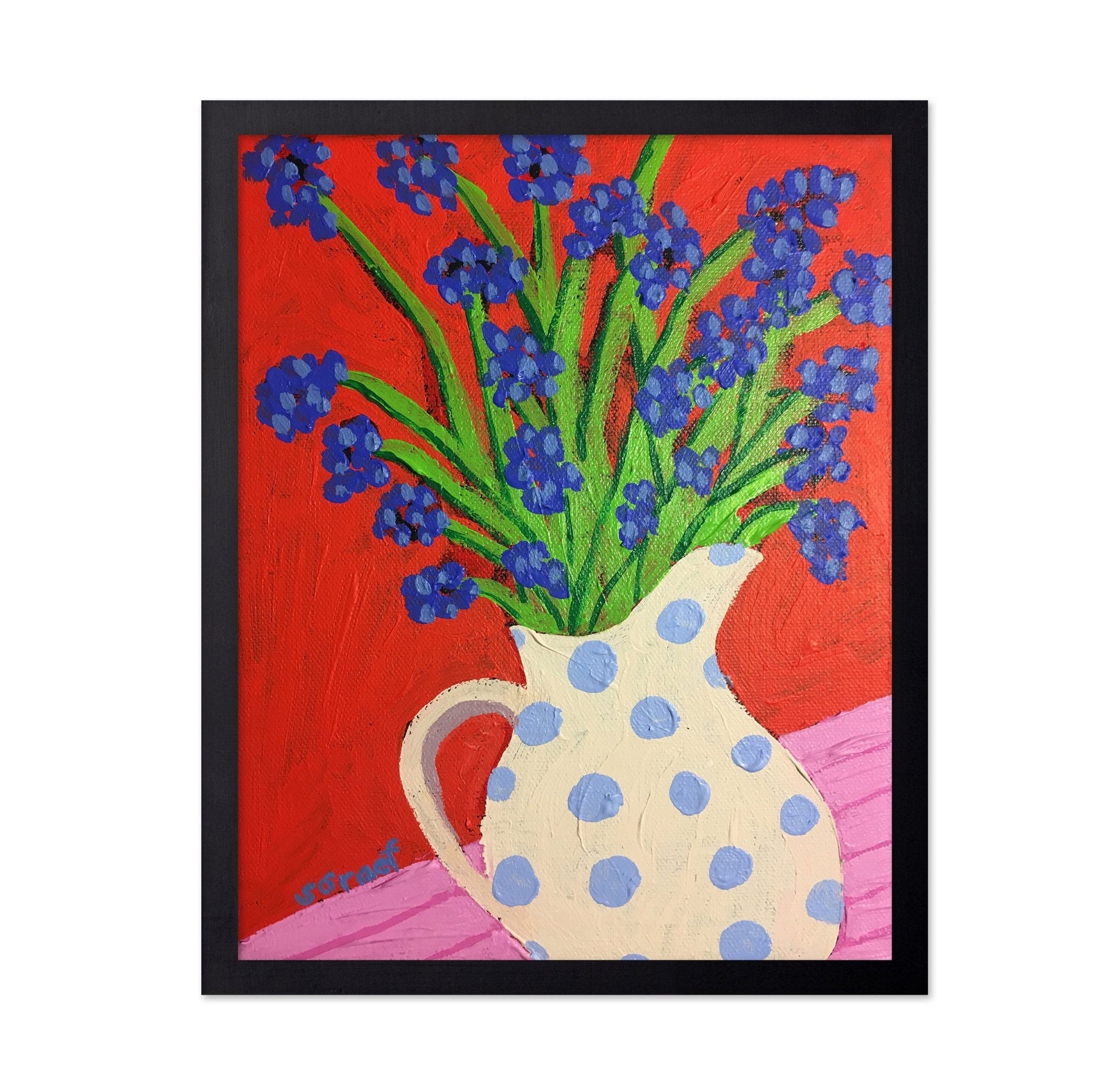 Blue Flowers Polka Vase