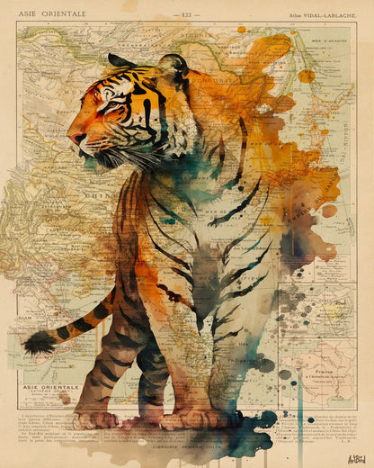 Vintage Tiger Map Collage