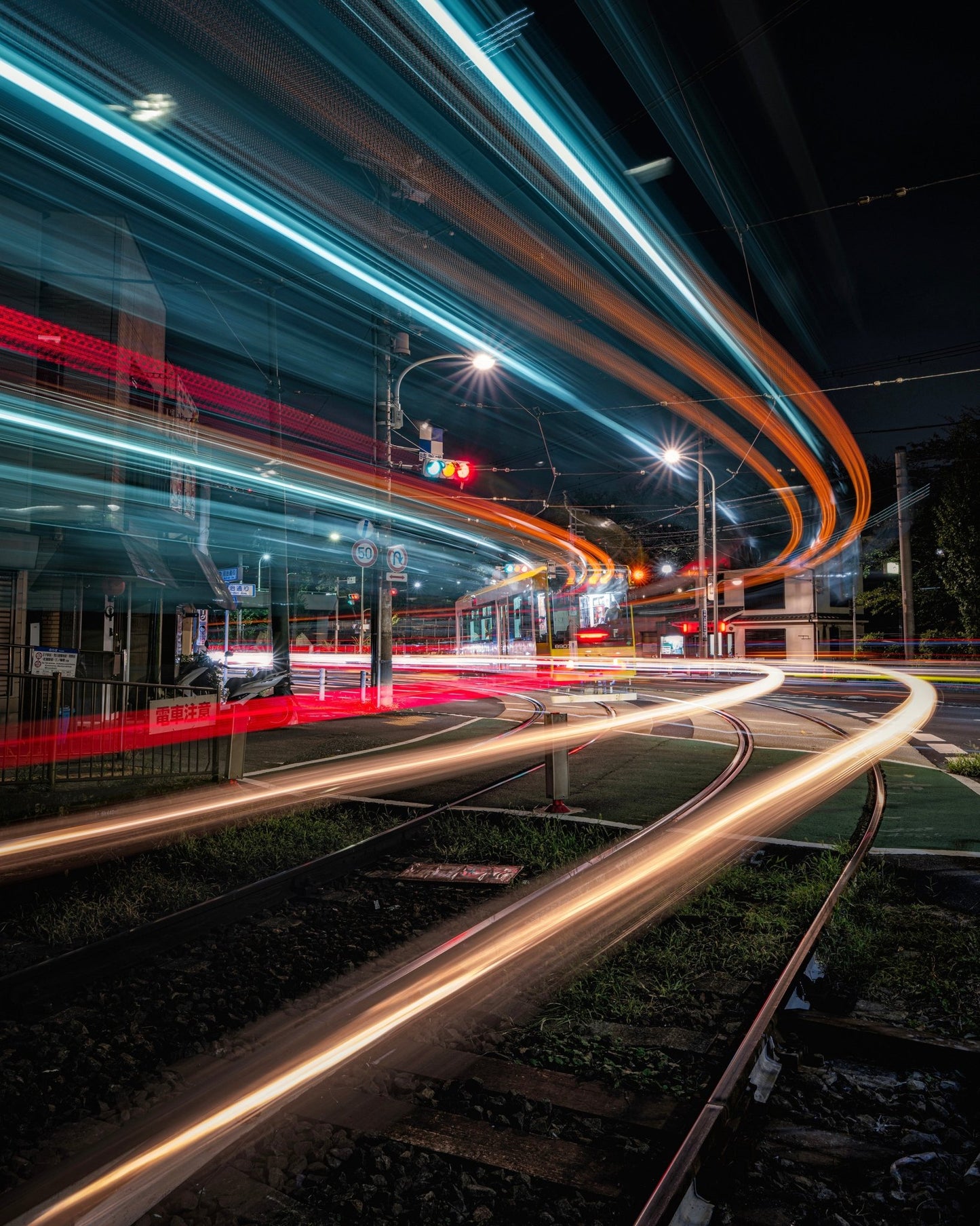 Night Tram Light Trails