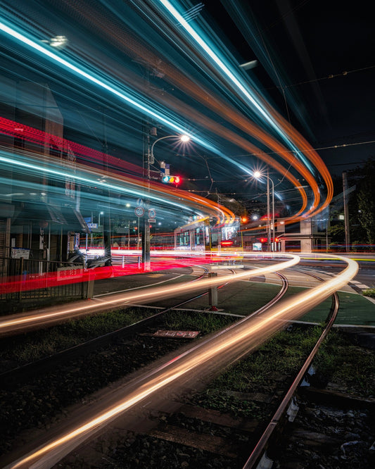 Night Tram Light Trails