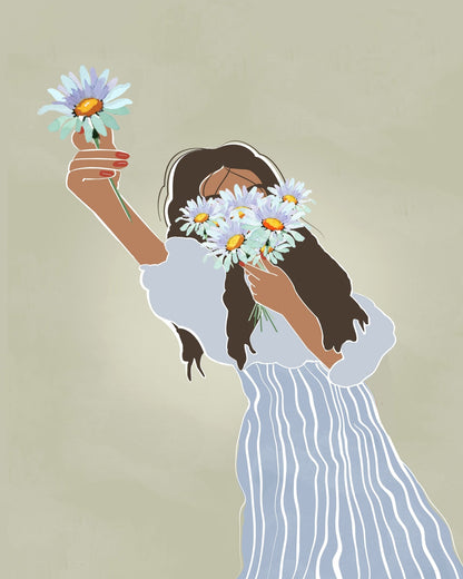 Girl With Daisy Bouquet