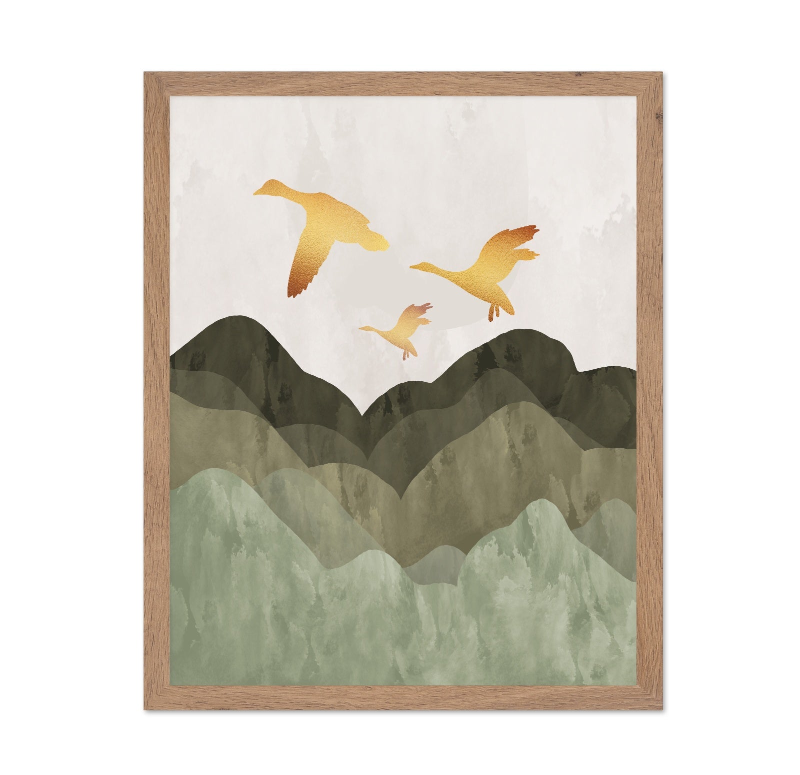 Golden Birds Over Hills