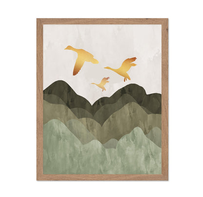 Golden Birds Over Hills