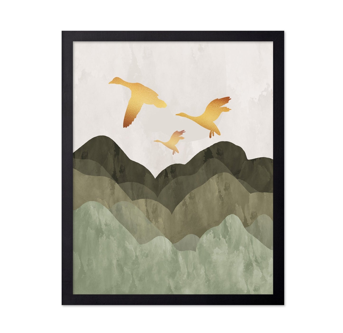 Golden Birds Over Hills