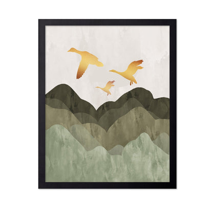 Golden Birds Over Hills