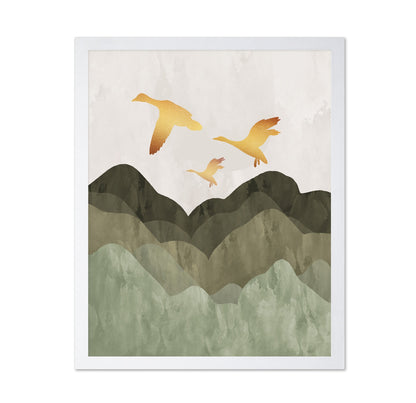 Golden Birds Over Hills