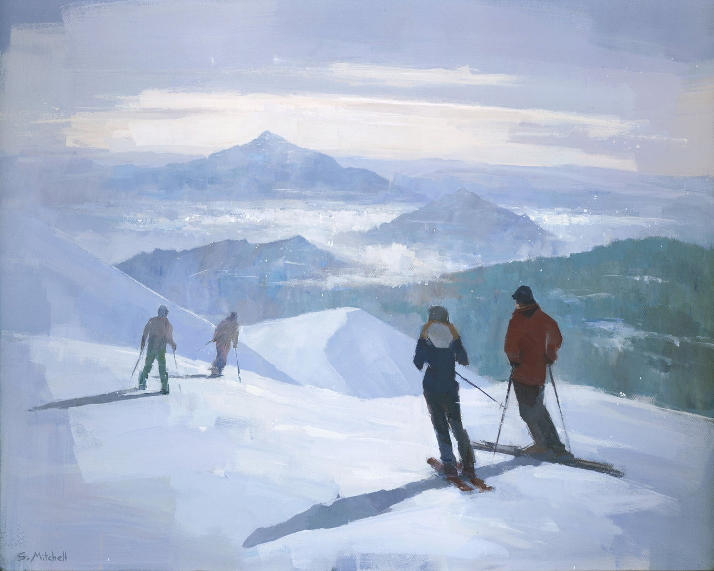 Skiers On Mountain Ridge