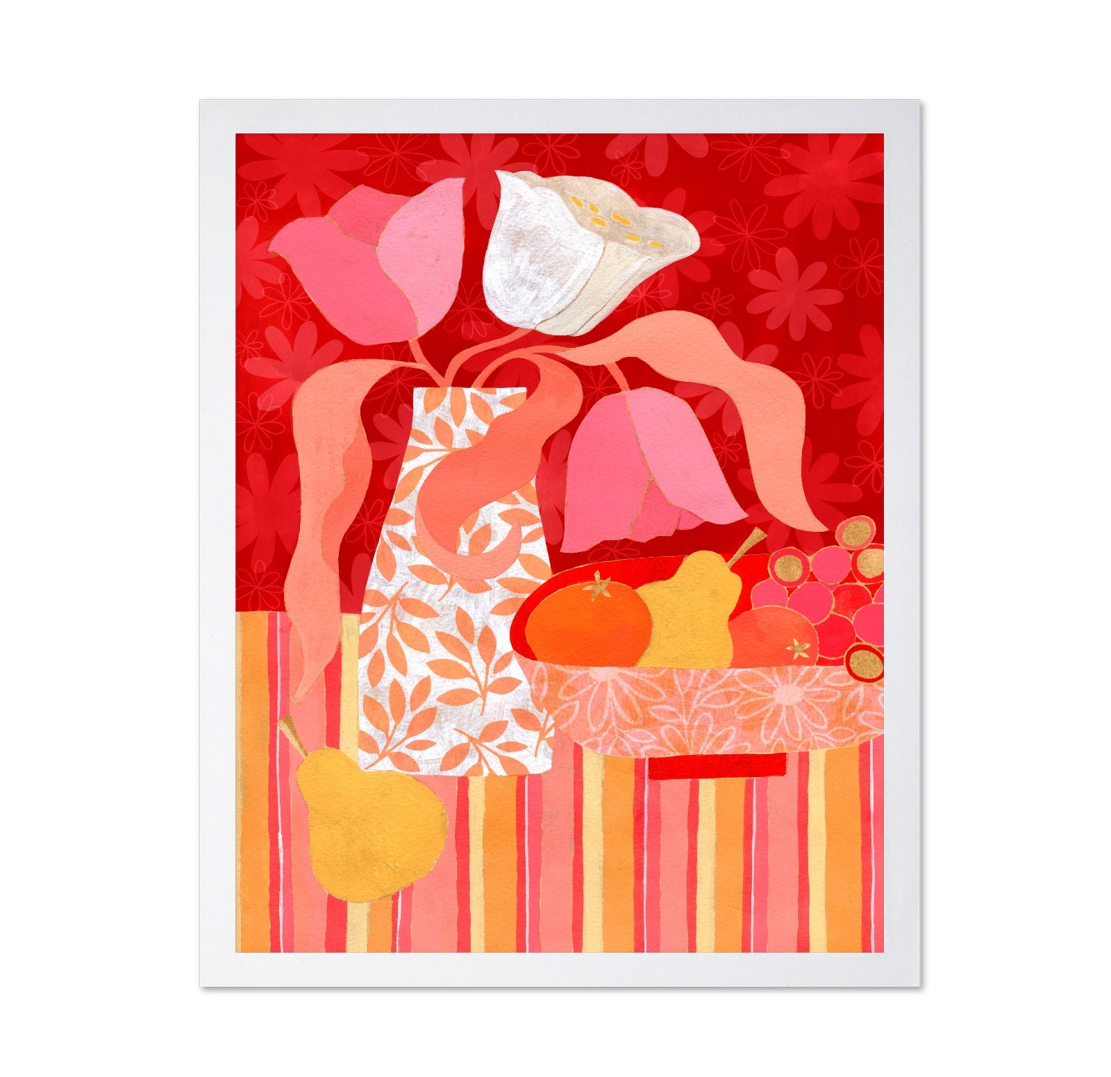 Pink Floral Fruit Still Life