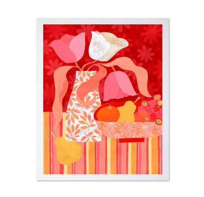Pink Floral Fruit Still Life