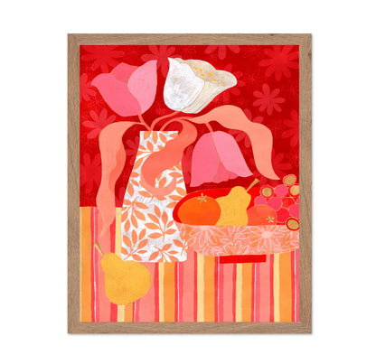 Pink Floral Fruit Still Life