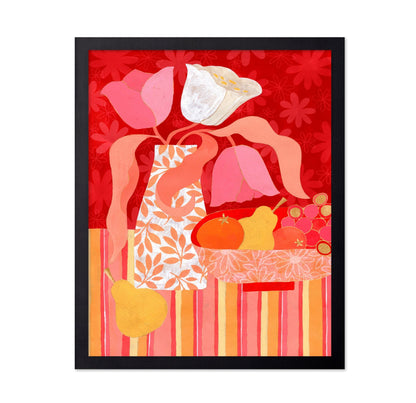 Pink Floral Fruit Still Life