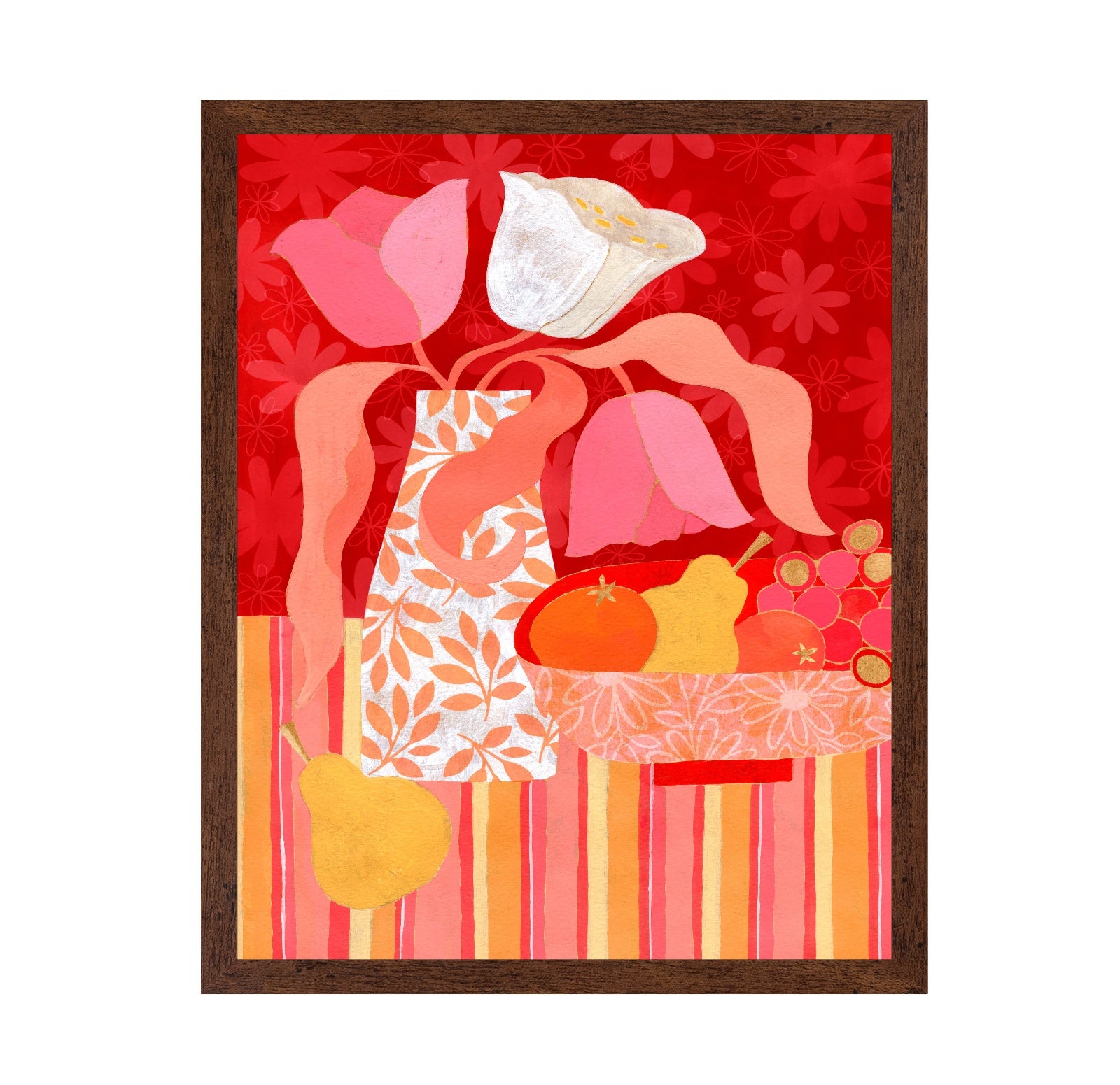 Pink Floral Fruit Still Life