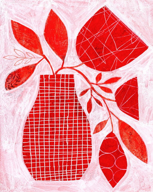 Red Botanical Vase