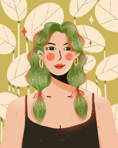 Green Hair Portrait Girl