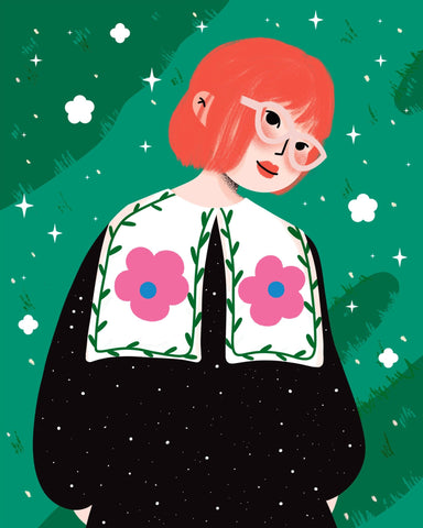 Pink Hair Floral Girl