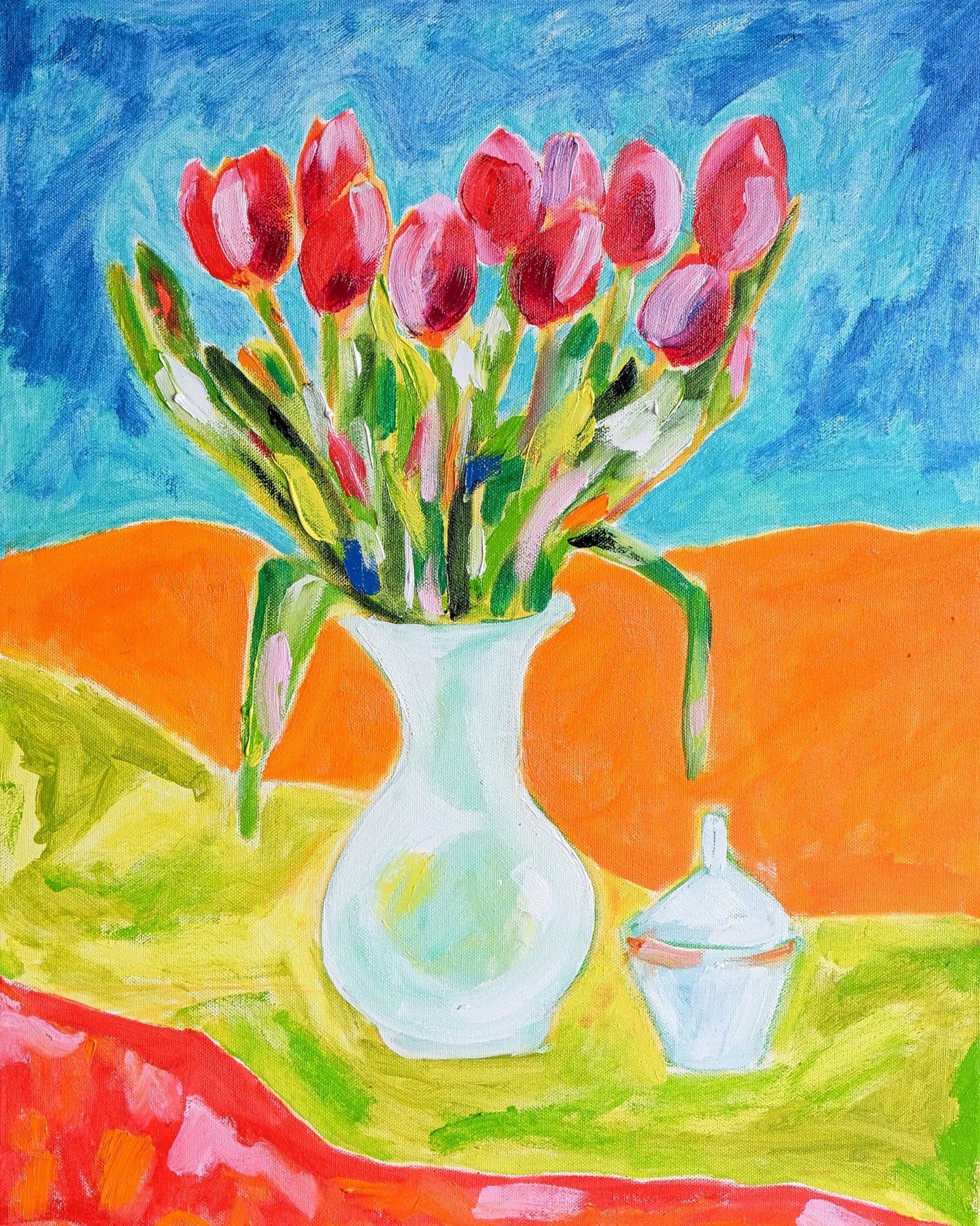 Tulips In White Vase