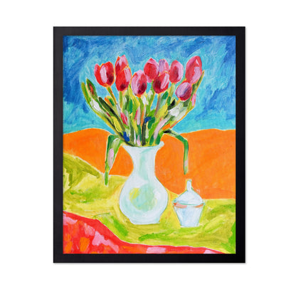 Tulips In White Vase