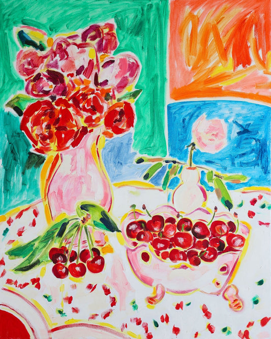 Cherries And Flowers Still