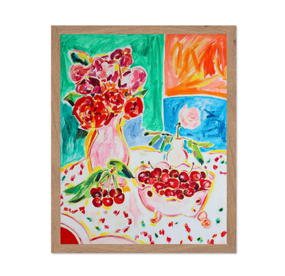Cherries And Flowers Still