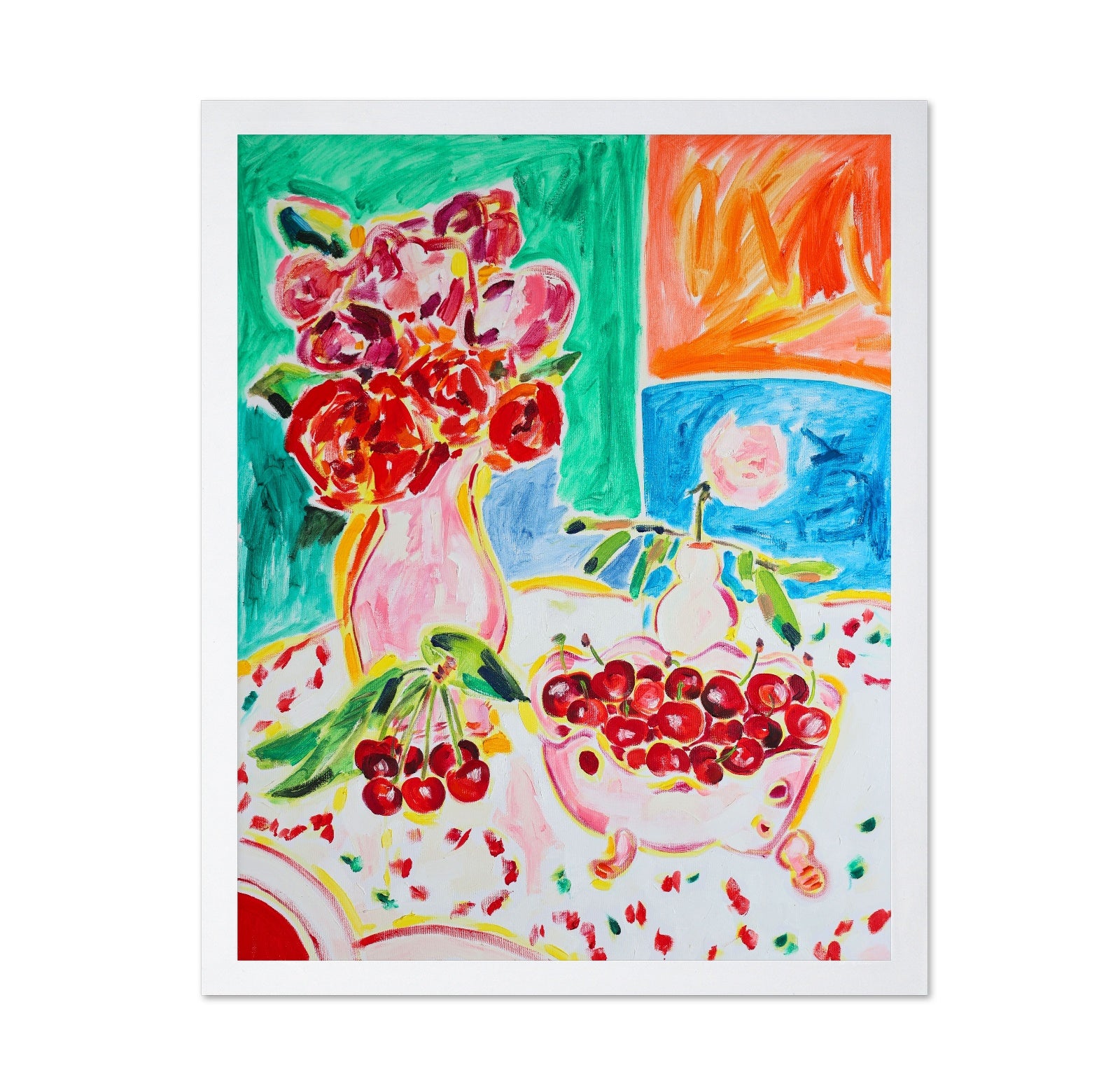Cherries And Flowers Still
