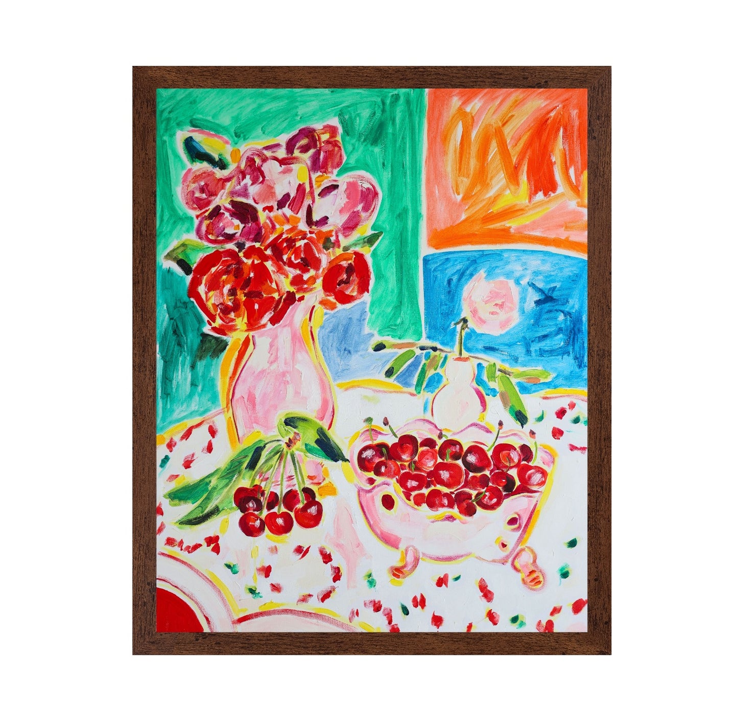 Cherries And Flowers Still